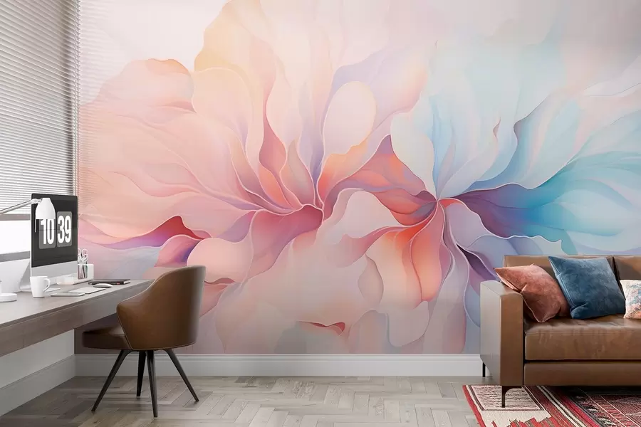 τοιχογραφίες Αφηρημένο φλοράλ σχέδιο σε απαλές ροζ και μπλε αποχρώσεις w08873