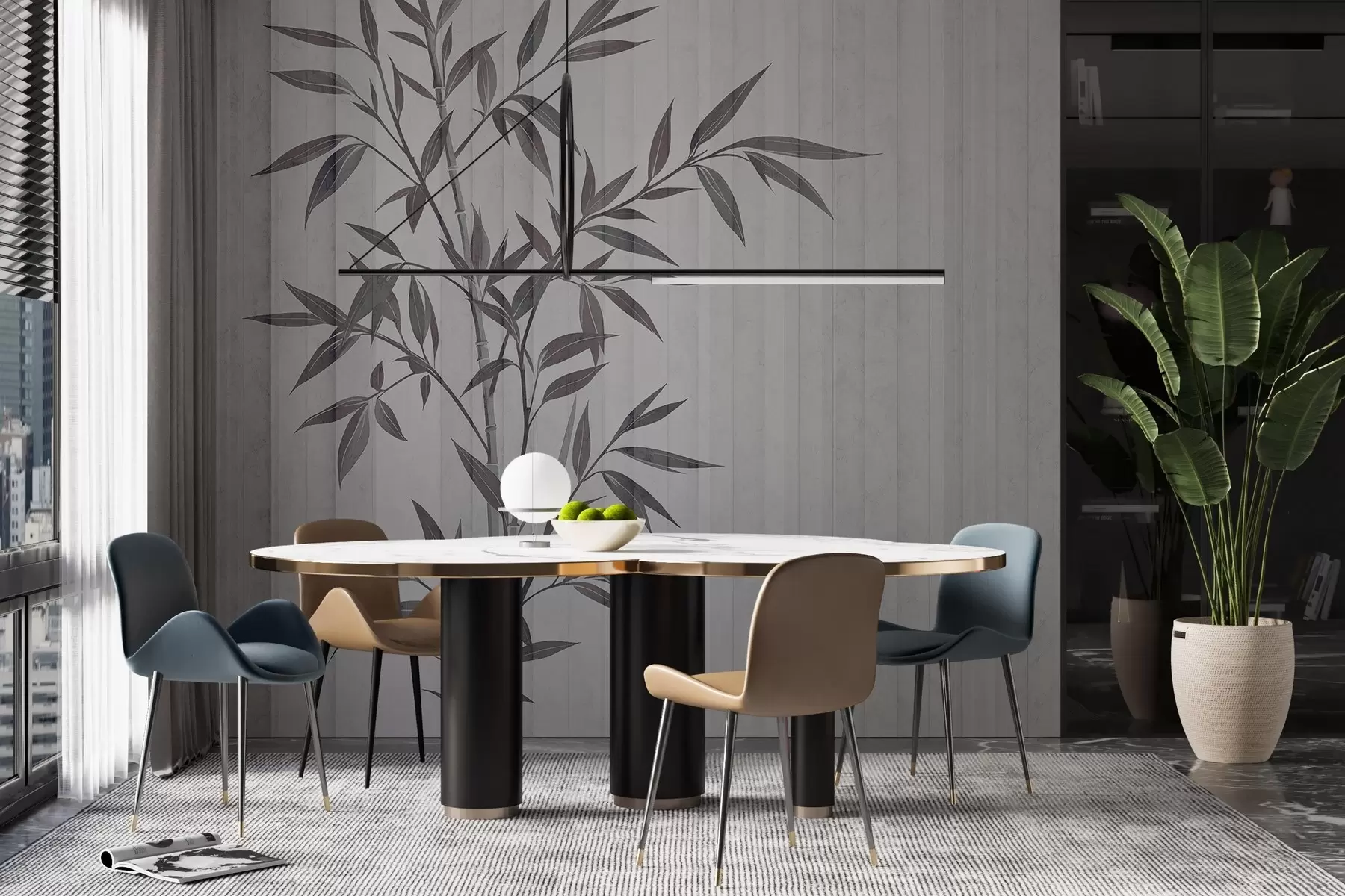 τοιχογραφίες Ζωγραφισμένα μπαμπού σε φόντο grunge w03337v1