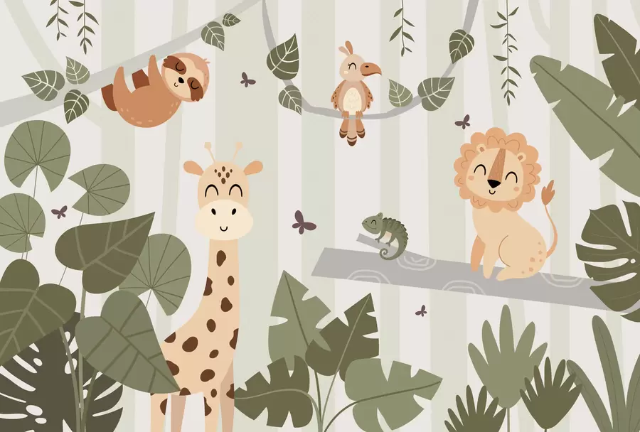 τοιχογραφίες Τοπίο με τροπικά ζώα w03376