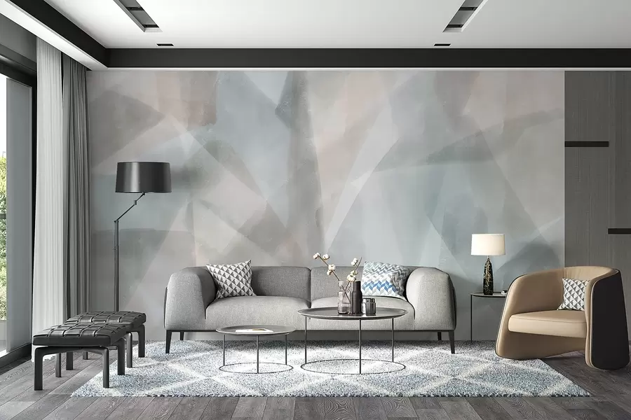τοιχογραφίες Αφηρημένα γεωμετρικά σχήματα με εφέ ακουαρέλας, απαλά παστέλ χρώματα w08919