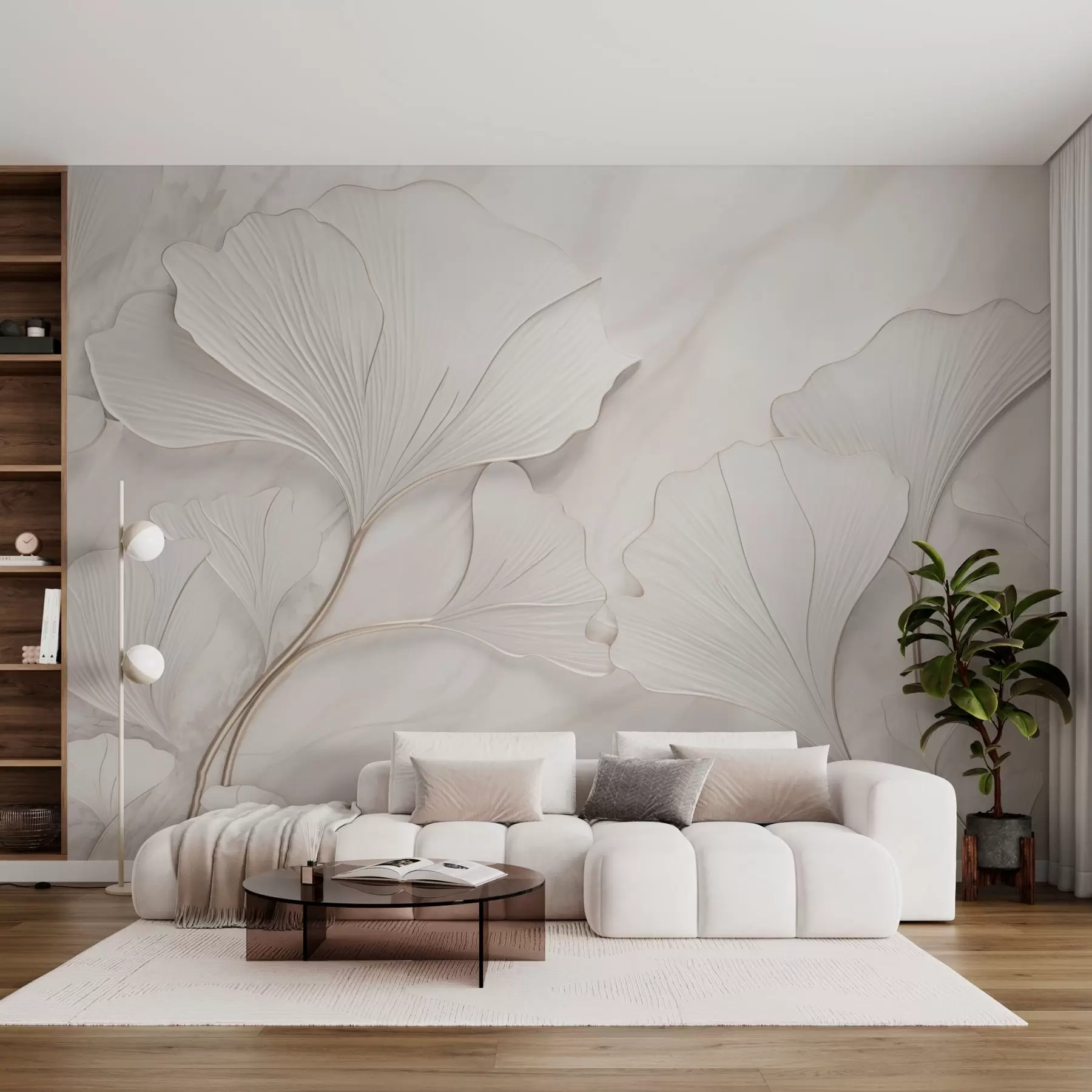 τοιχογραφίες Παστέλ φύλλα σε μαρμάρινο φόντο w03440