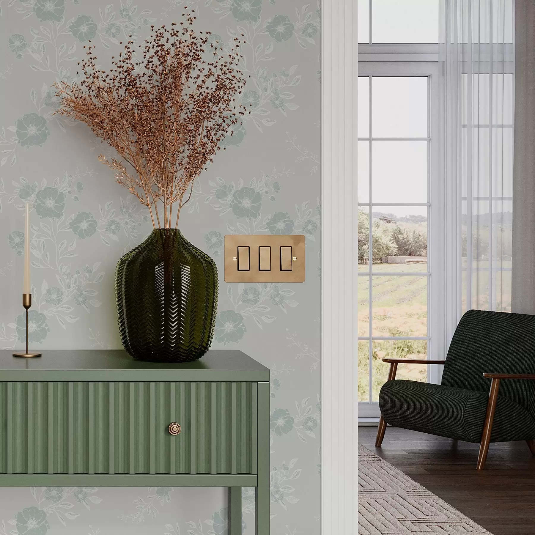 τοιχογραφίες Λουλούδια με ελαφρά φύλλα σε μπλε φόντο a00006v2