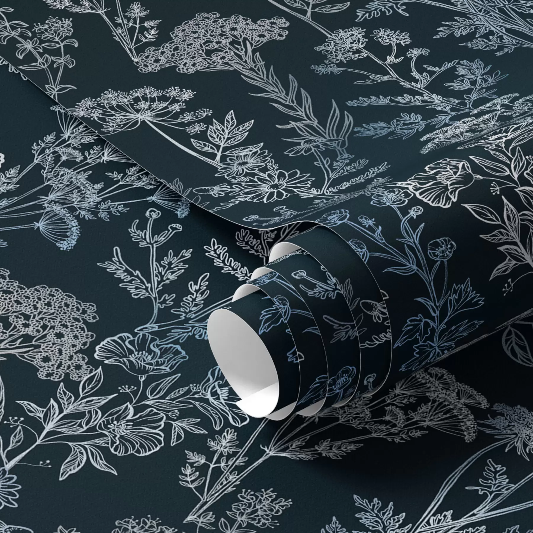 τοιχογραφίες Λευκά και μπλε φυτά σε σκούρο φόντο a00029