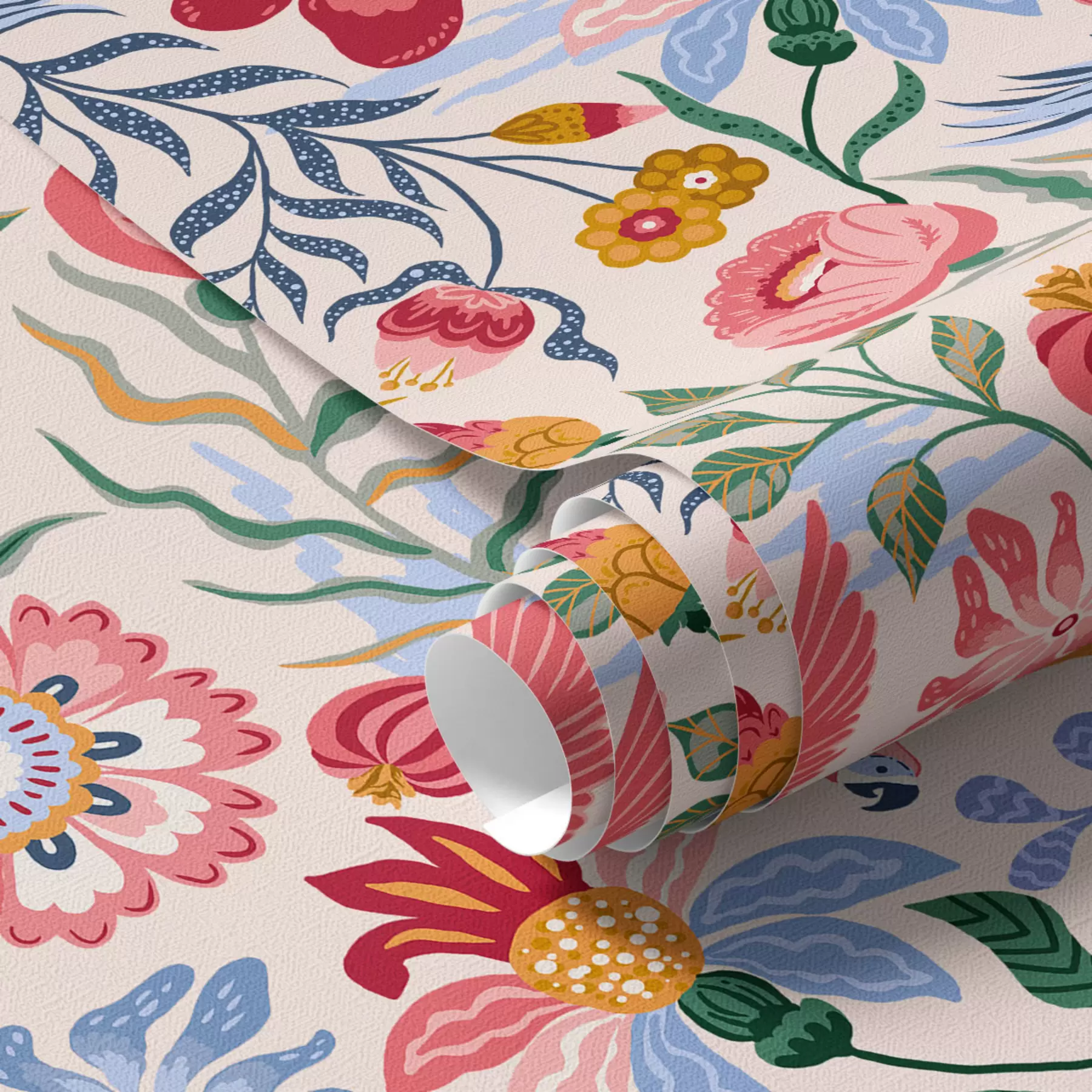 τοιχογραφίες Φωτεινή σύνθεση λουλουδιών και μούρων με παπαγάλους a00046