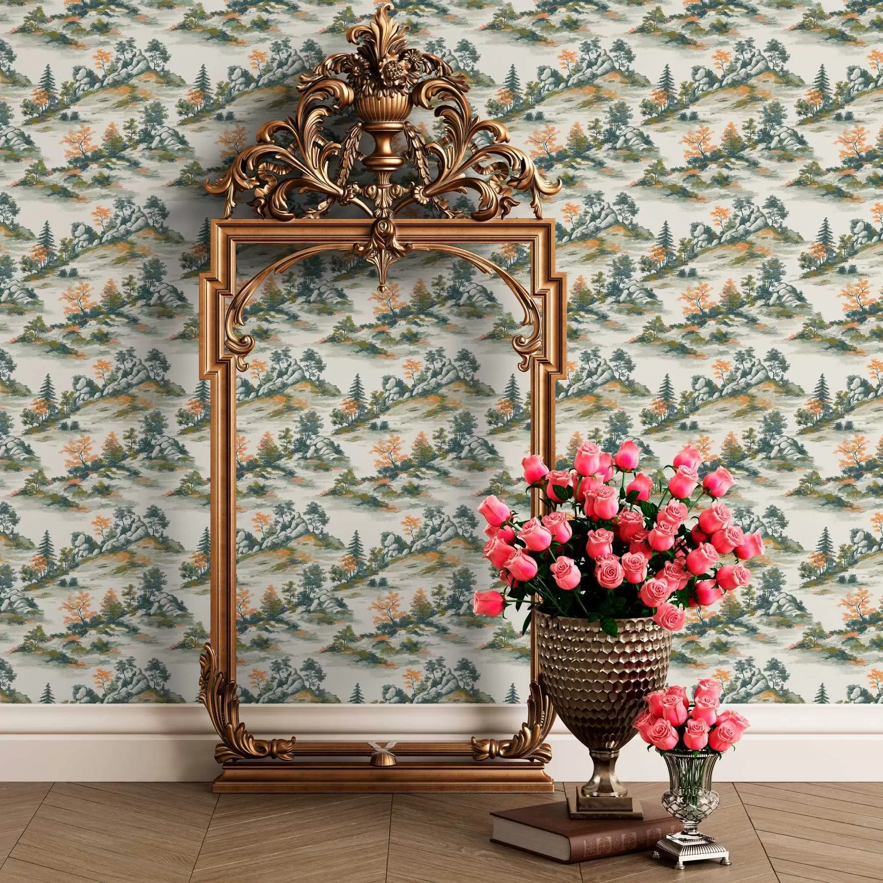 τοιχογραφίες Δέντρα σε ορεινές προεξοχές με πέτρες a00090