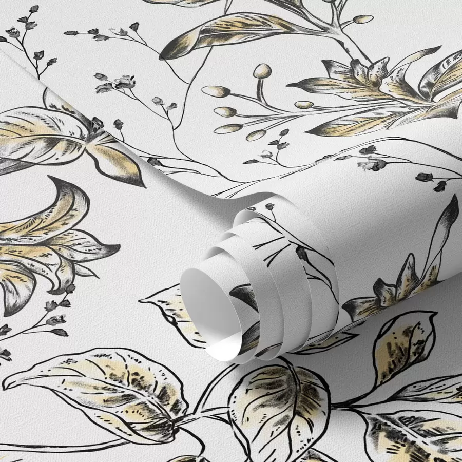 τοιχογραφίες Κλαδιά με κίτρινα φύλλα σε λευκό φόντο a00098