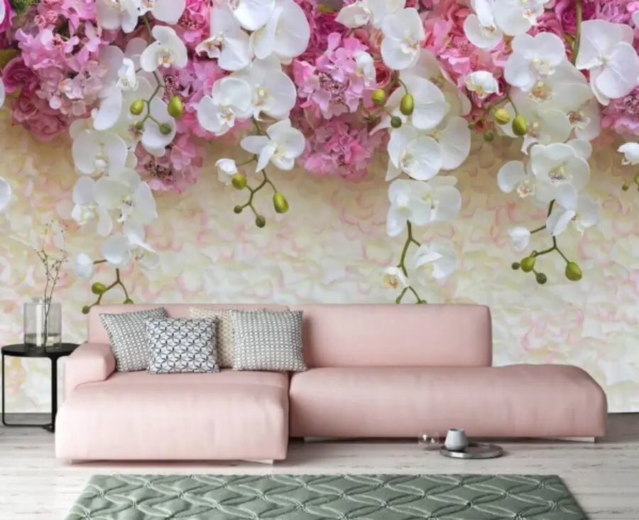 τοιχογραφίες Ροζ και λευκά λουλούδια σε πέταλα u57056