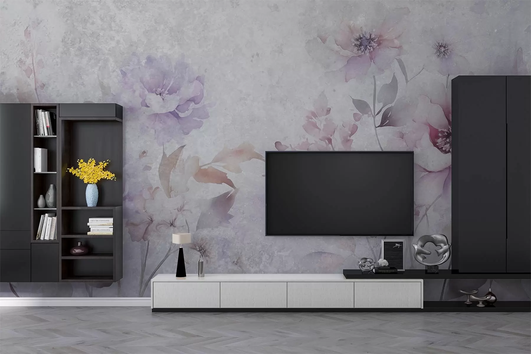 τοιχογραφίες Ψηλά λουλούδια σε φόντο ακουαρέλας w08951