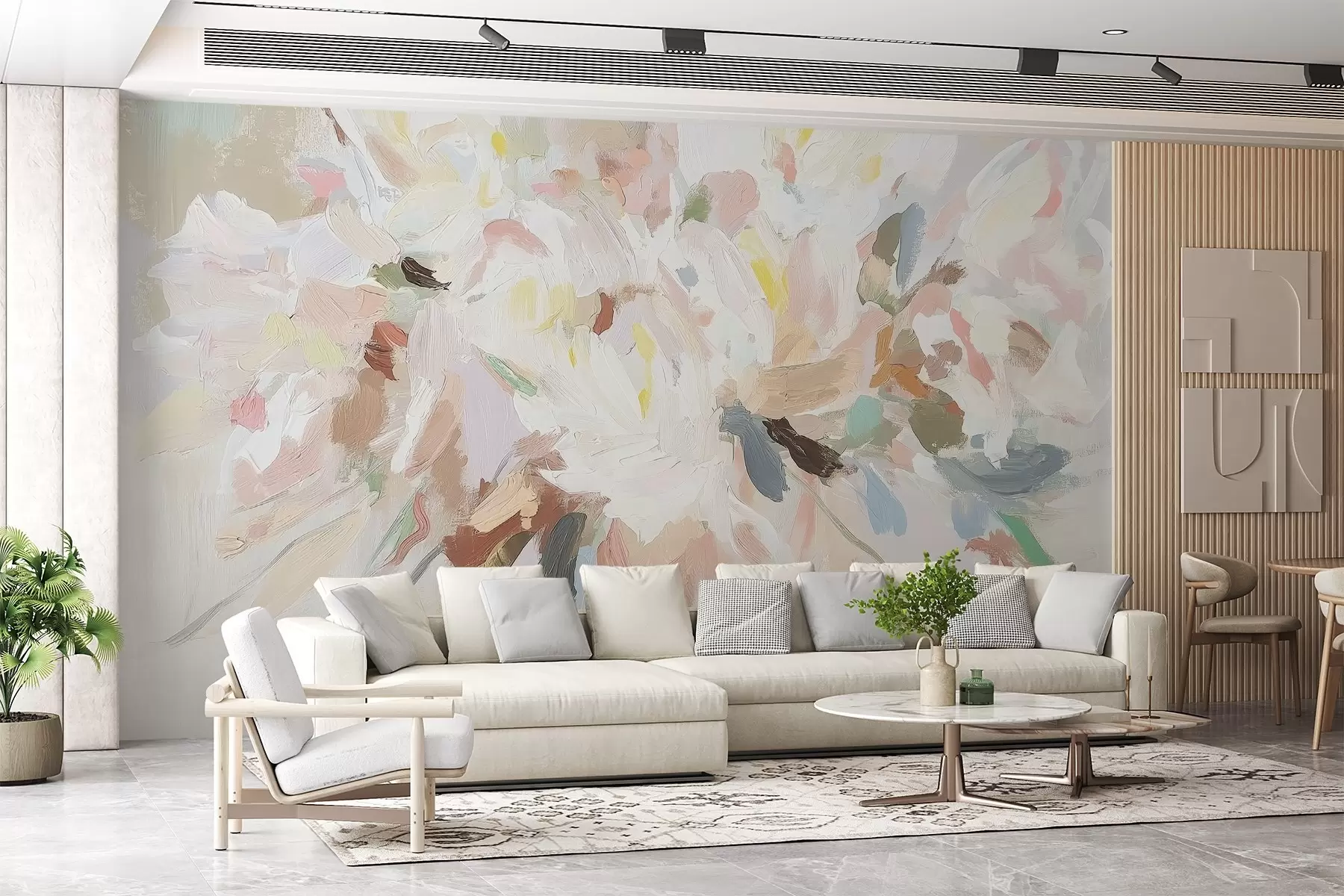 τοιχογραφίες Λεπτά αφηρημένα λουλούδια σε στυλ ελαιογραφίας w03579