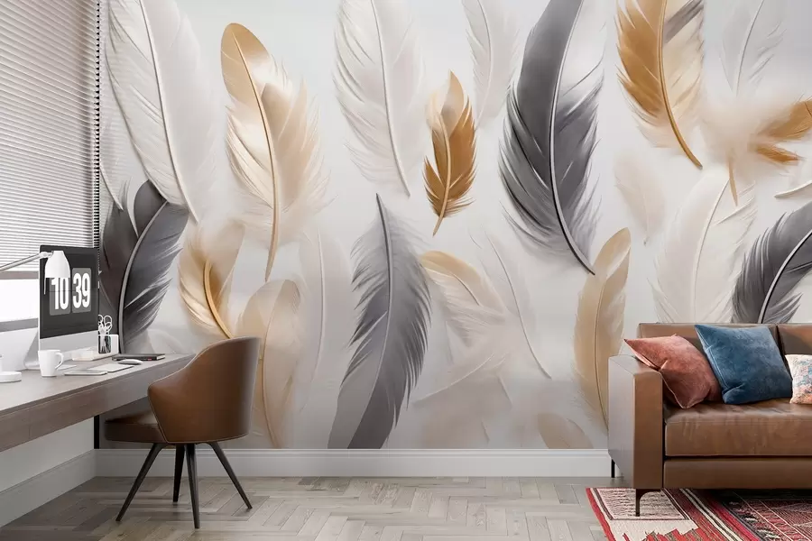 τοιχογραφίες Μπεζ-γκρι φτερά σε απαλές, ήρεμες αποχρώσεις w08955