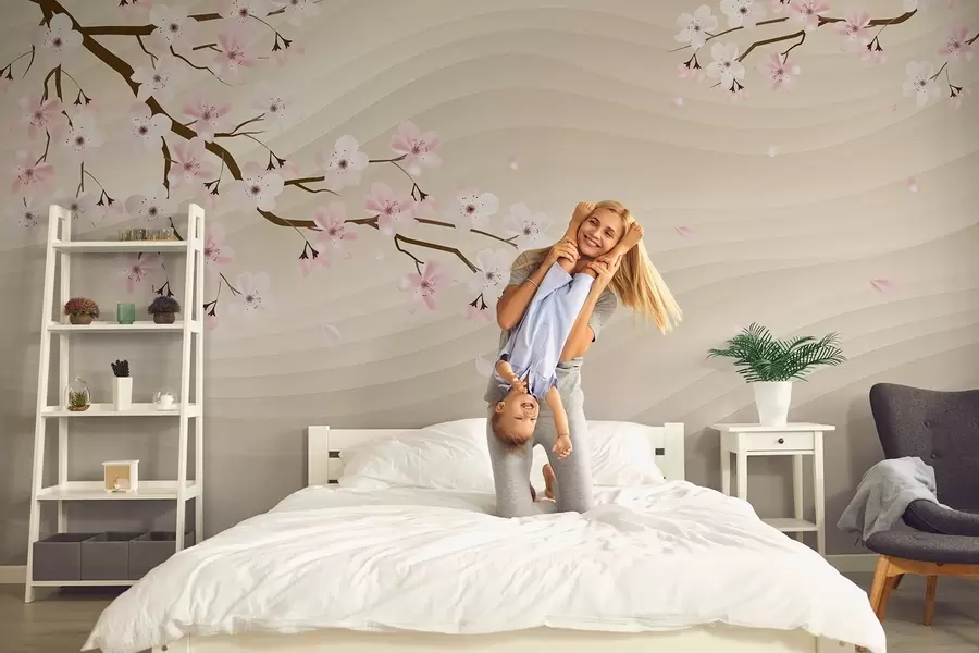 τοιχογραφίες Κλαδιά Sakura σε κυματιστό αμμώδες φόντο w08959