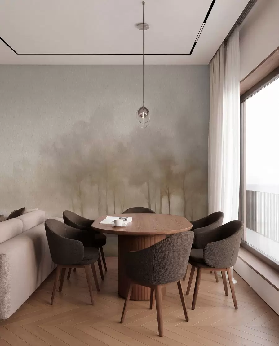 τοιχογραφίες Δάσος σε ομίχλη σέπια w03596
