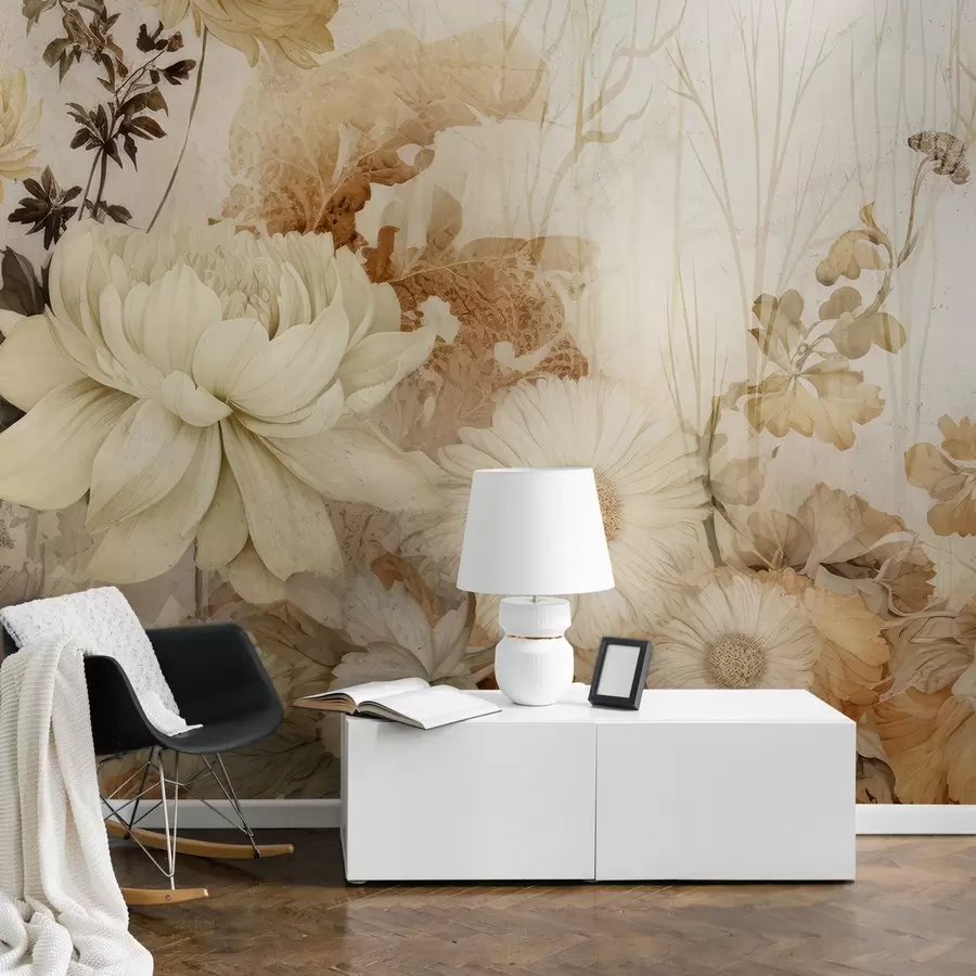 τοιχογραφίες Vintage λουλούδια σε έναν παλιό ραγισμένο τοίχο w03654