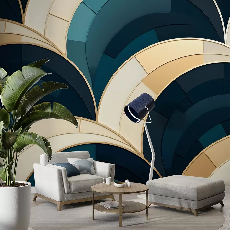 τοιχογραφίες Μπλε-κίτρινα αφηρημένα στοιχεία w08991