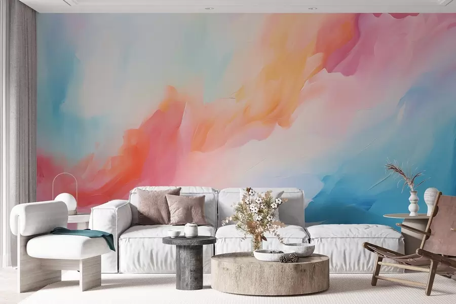 τοιχογραφίες Μια αφαίρεση πολύχρωμων λουλουδιών σε στυλ ζωγραφικής w09000