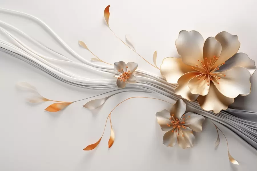 τοιχογραφίες Ένα πορτοκαλί λουλούδι σε γκρι αφηρημένο φόντο w09004