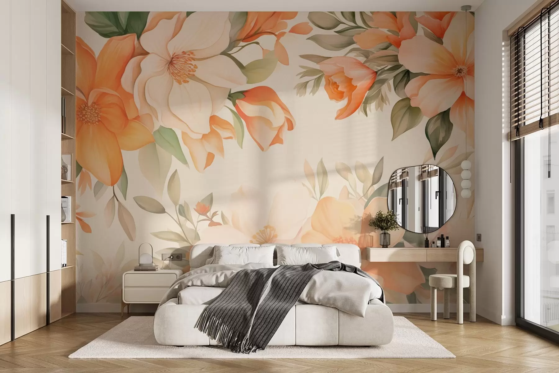 τοιχογραφίες Μεγάλα πορτοκαλί λουλούδια σε στυλ ακουαρέλας w09023