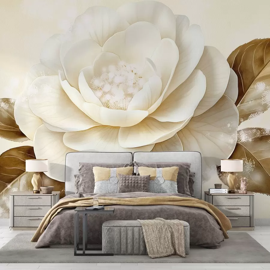 τοιχογραφίες Όμορφο λουλούδι παιώνιας σε μπεζ χρώματα w03757