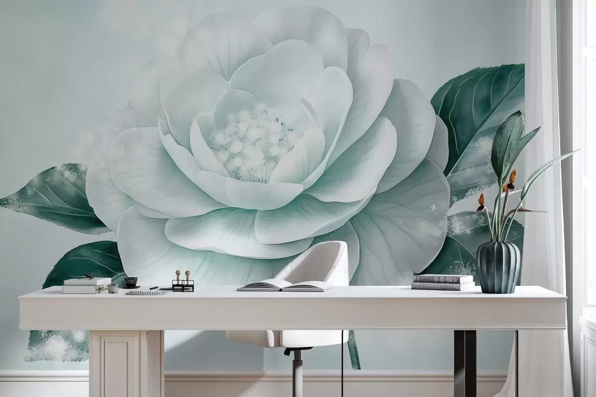 τοιχογραφίες Όμορφο λουλούδι παιώνιας σε μπλε χρώματα w03757v1