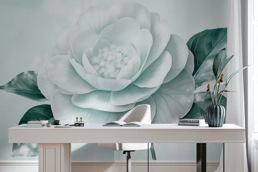 τοιχογραφίες Όμορφο λουλούδι παιώνιας σε μπλε χρώματα w03757v1