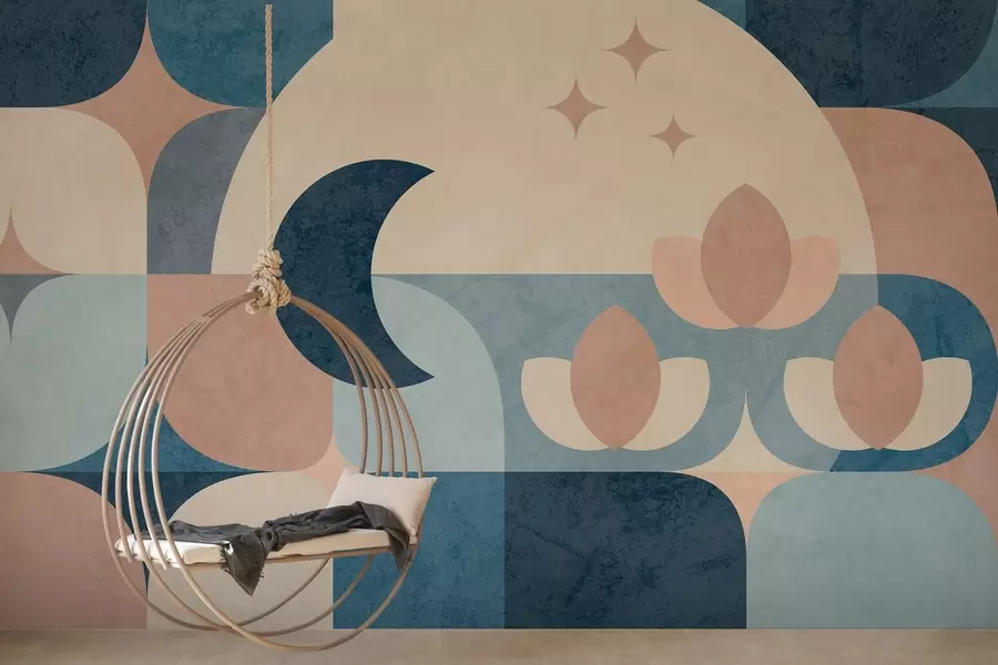 τοιχογραφίες γεωμετρική αφαίρεση, όπου απαλά σχήματα συνυπάρχουν ομαλά με σύμβολα του φεγγαριού, των λουλουδιών και των αστεριών w03723