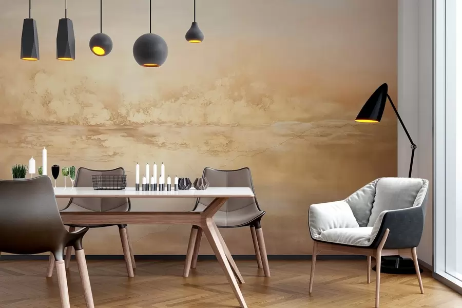 τοιχογραφίες Αφηρημένη υφή τοπίου με ζεστά χρώματα, μια απαλή και ονειρική ατμόσφαιρα και ένα μείγμα πορτοκαλί, κίτρινων και λευκών αποχρώσεων w09063