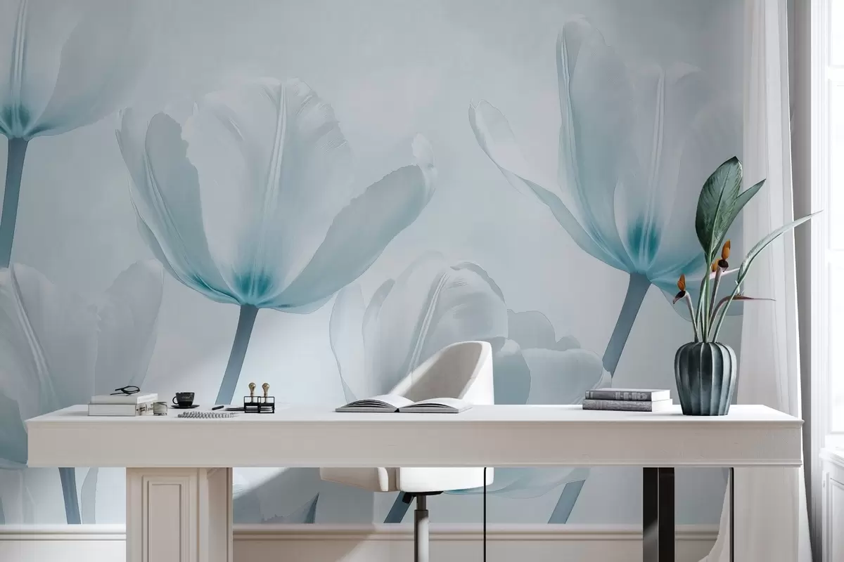 τοιχογραφίες Όμορφες τουλίπες, floral, μπλε χρώματα, ρεαλισμός w03877v1