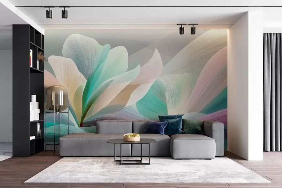 τοιχογραφίες Κομψή αφαίρεση με ομαλές καμπύλες που θυμίζουν λουλούδι και κύματα w09075