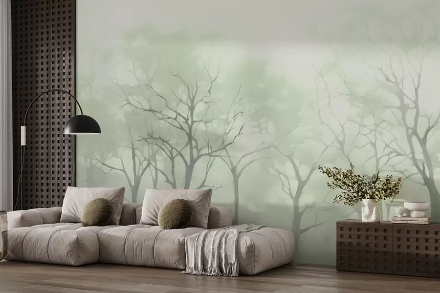 τοιχογραφίες Μονόχρωμα vintage δέντρα στην ομίχλη w09065v1