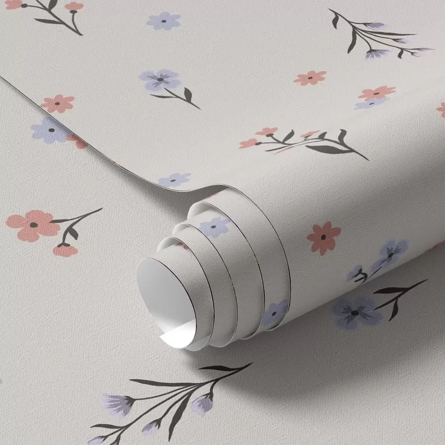 τοιχογραφίες Μικρά λουλούδια σε απαλές ροζ και μπλε αποχρώσεις σε κρεμ φόντο a00110