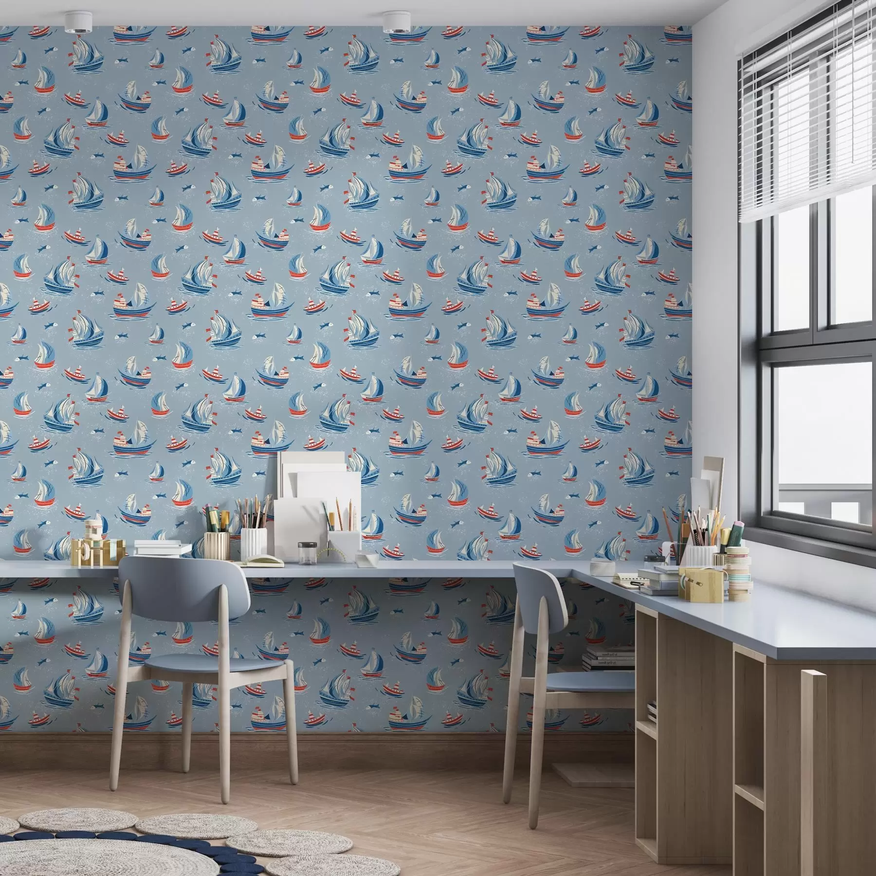 τοιχογραφίες Πλοία σε μπλε φόντο a00126