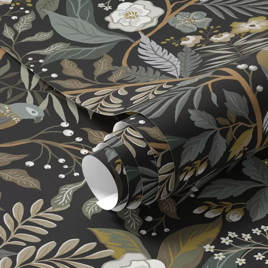 τοιχογραφίες Πουλιά ανάμεσα σε κλαδιά σε σκούρο φόντο a00161