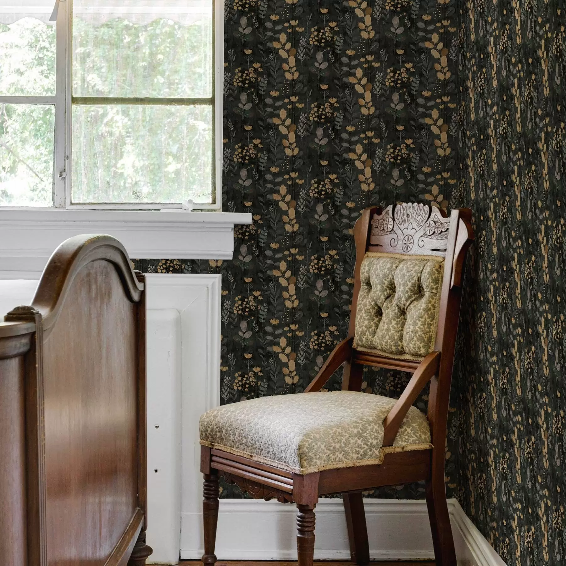 τοιχογραφίες Floral μοτίβο σε γκρι και κίτρινους τόνους a00163