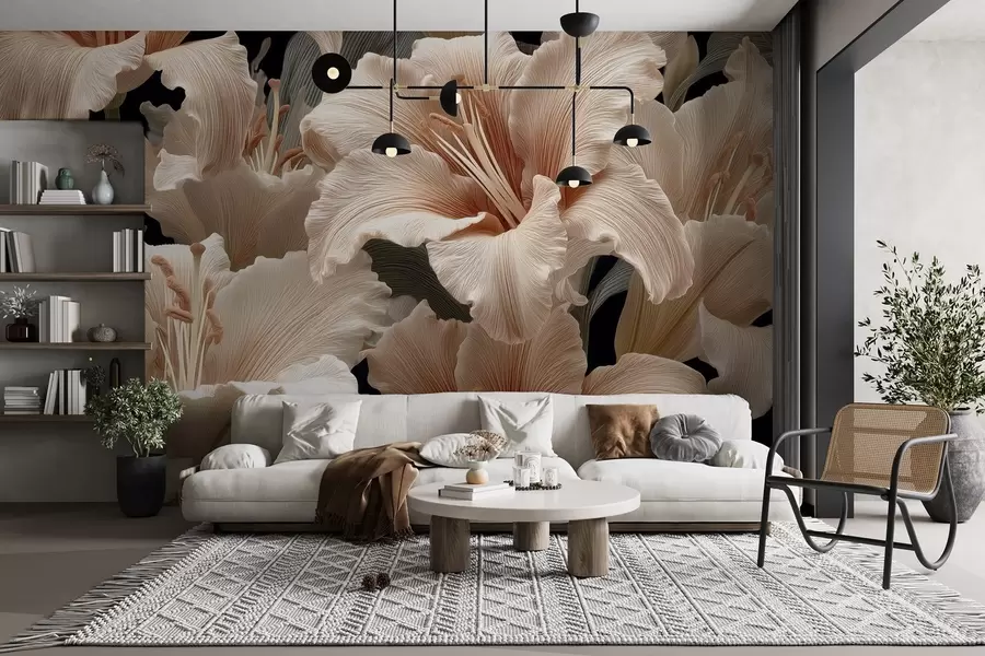 τοιχογραφίες Ντελικάτα μπεζ κρίνα w09090