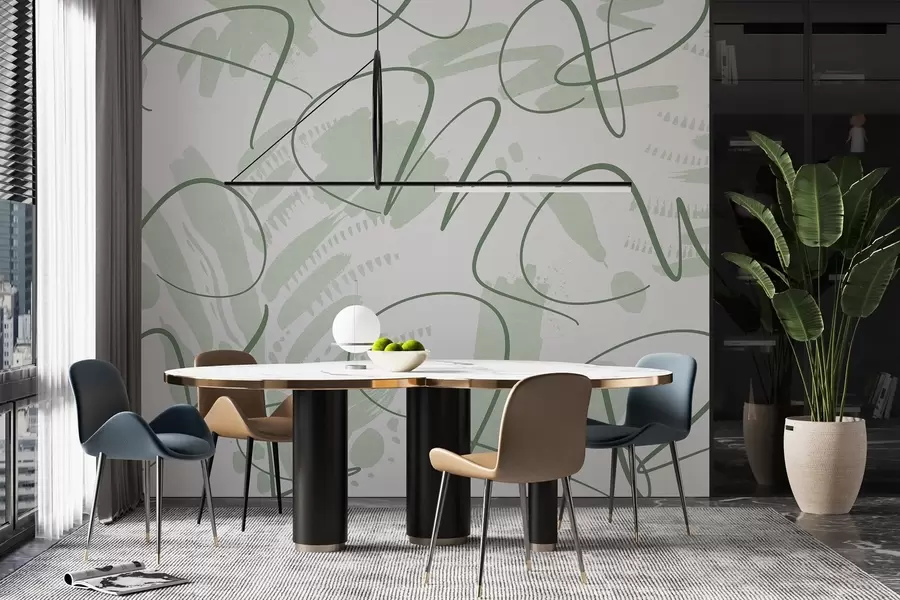 τοιχογραφίες Καλλιγραφική αφαίρεση με γράμματα, πινελιές, πράσινο χρώμα w03913v3