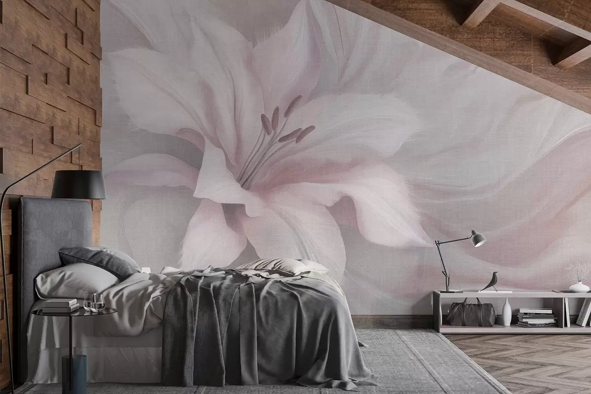 τοιχογραφίες Lily λουλούδι ρευστή αφαίρεση, floral, ροζ και μπεζ χρώματα w04006v4