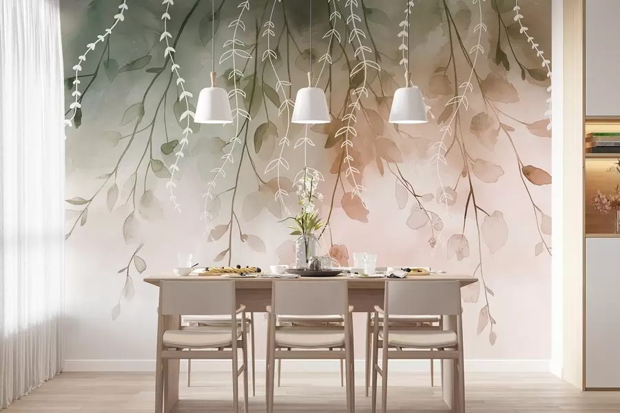 τοιχογραφίες Κλαδιά με φύλλα σε στυλ ακουαρέλας, φυσικά φθινοπωρινά χρώματα w04007v1