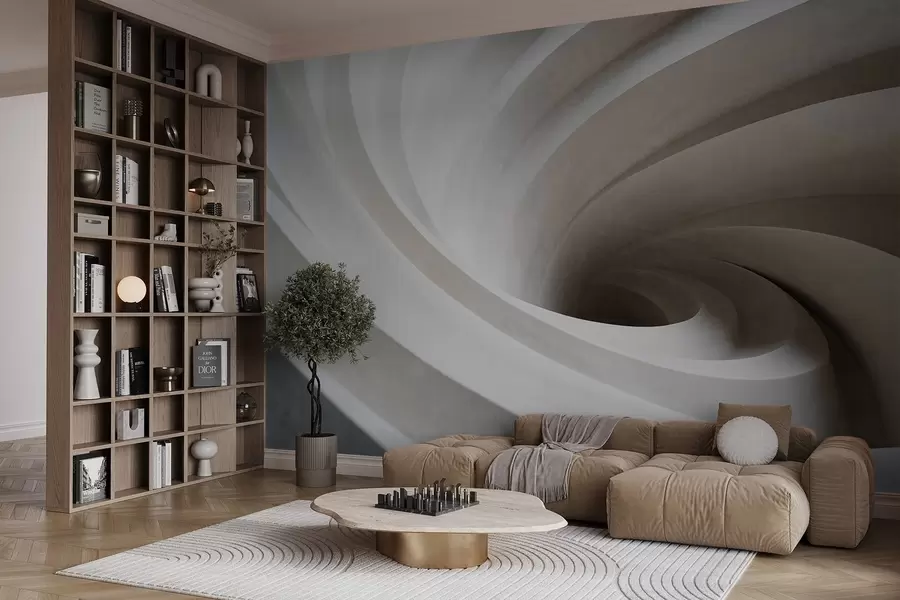 τοιχογραφίες Αφηρημένη υφή στροβιλισμού από λευκά και μπεζ στρώματα, δημιουργώντας ένα εφέ δίνης, δυναμική σύνθεση, μοντέρνο μινιμαλιστικό σχέδιο w09144
