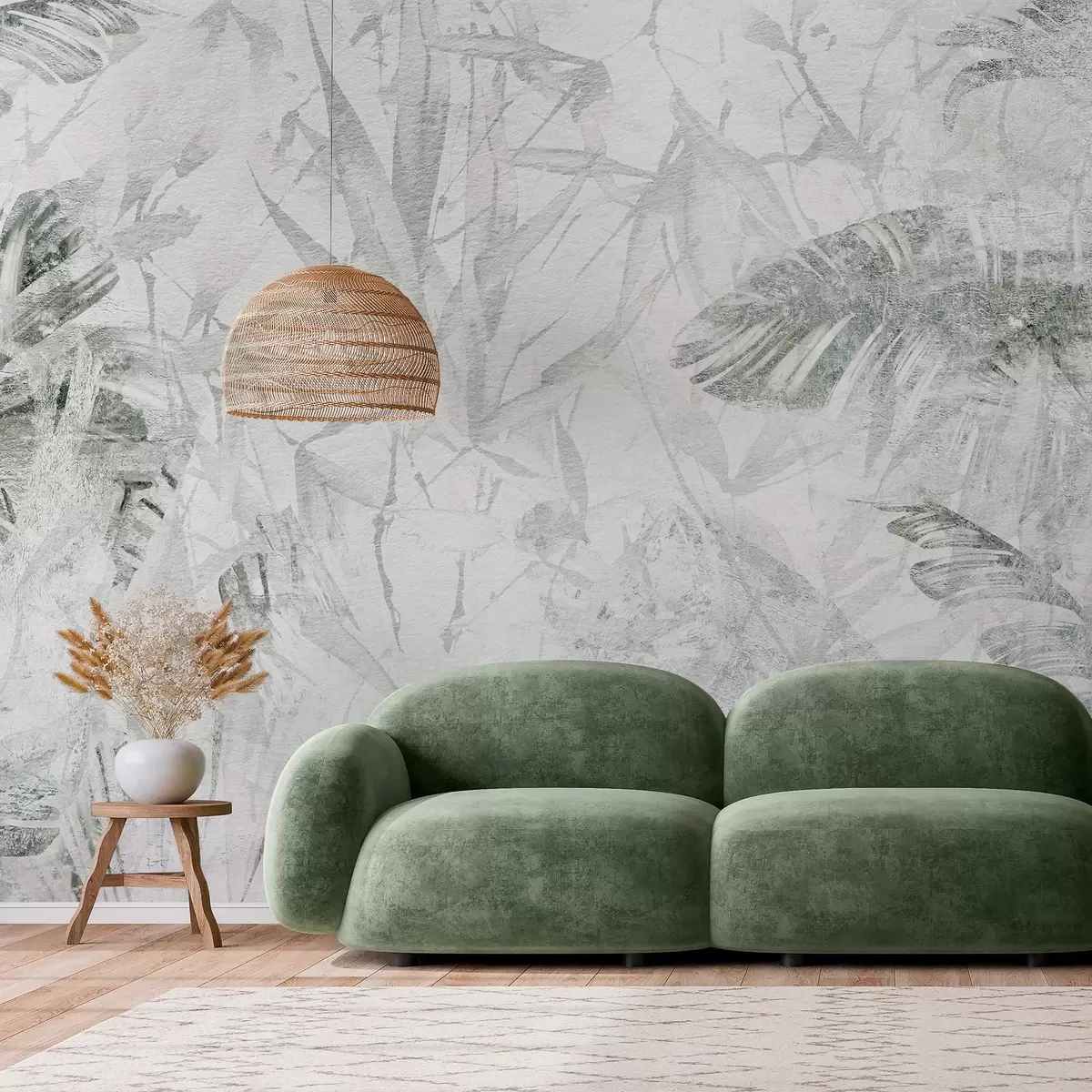 τοιχογραφίες Floral αφαίρεση σε στυλ grunge με απομίμηση της τριβής, αποχρώσεις του πράσινου w03926v2