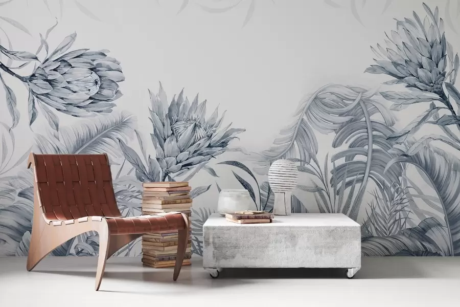 τοιχογραφίες Πρωτέα ανάμεσα σε τροπικά φύλλα, πράσινες αποχρώσεις w03952v2