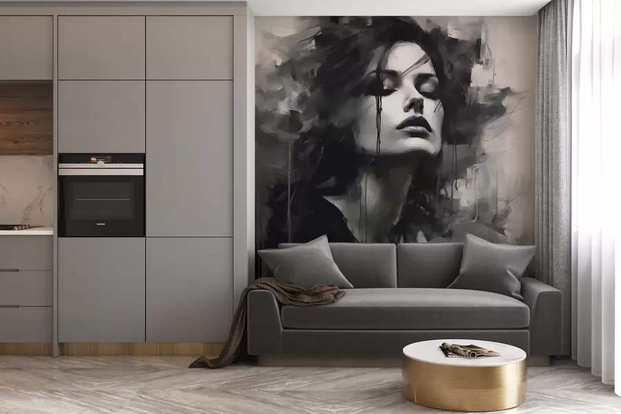 τοιχογραφίες Πορτρέτο γυναίκας με γκρι και μαύρα ρούχα w04049