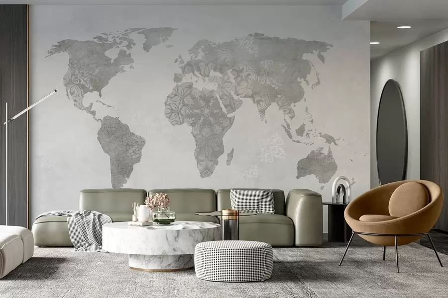 τοιχογραφίες Παγκόσμιος χάρτης με μοτίβο, μονόχρωμες αποχρώσεις w03954v1