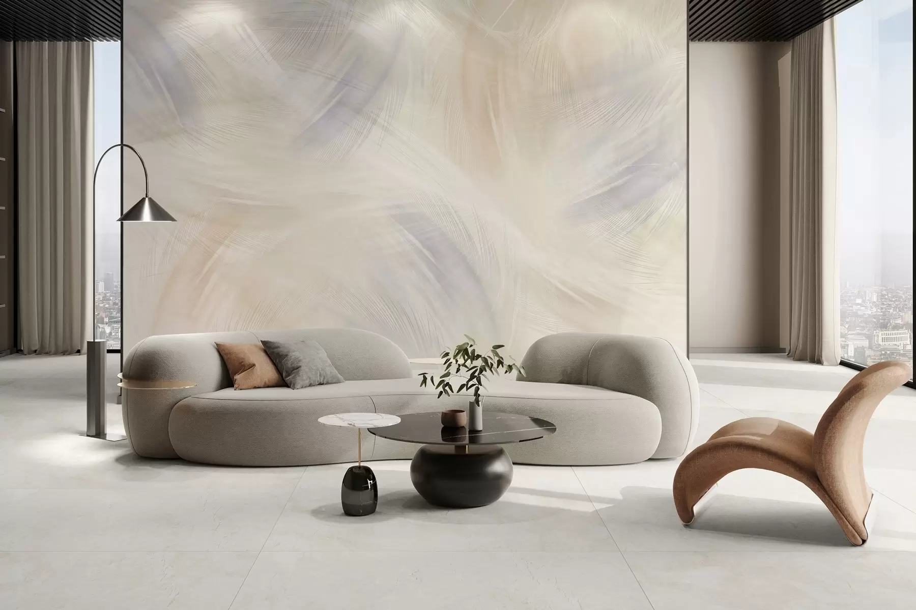 τοιχογραφίες αέρινα φτερά σε αποχρώσεις του μπλε και του μπεζ w04071v2