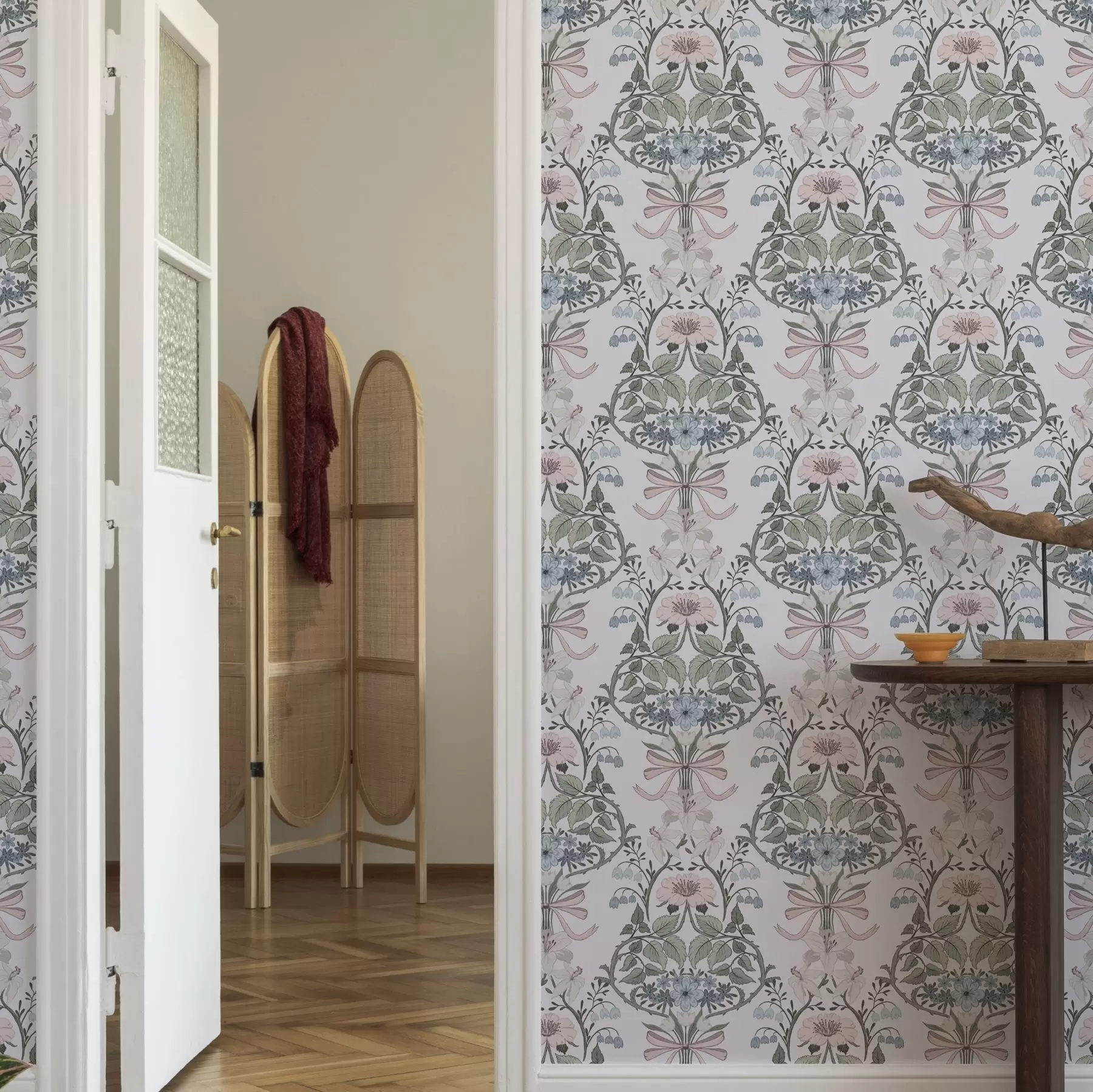 τοιχογραφίες Ρετρό floral μοτίβο με φιόγκους και μπουμπούκια a00174