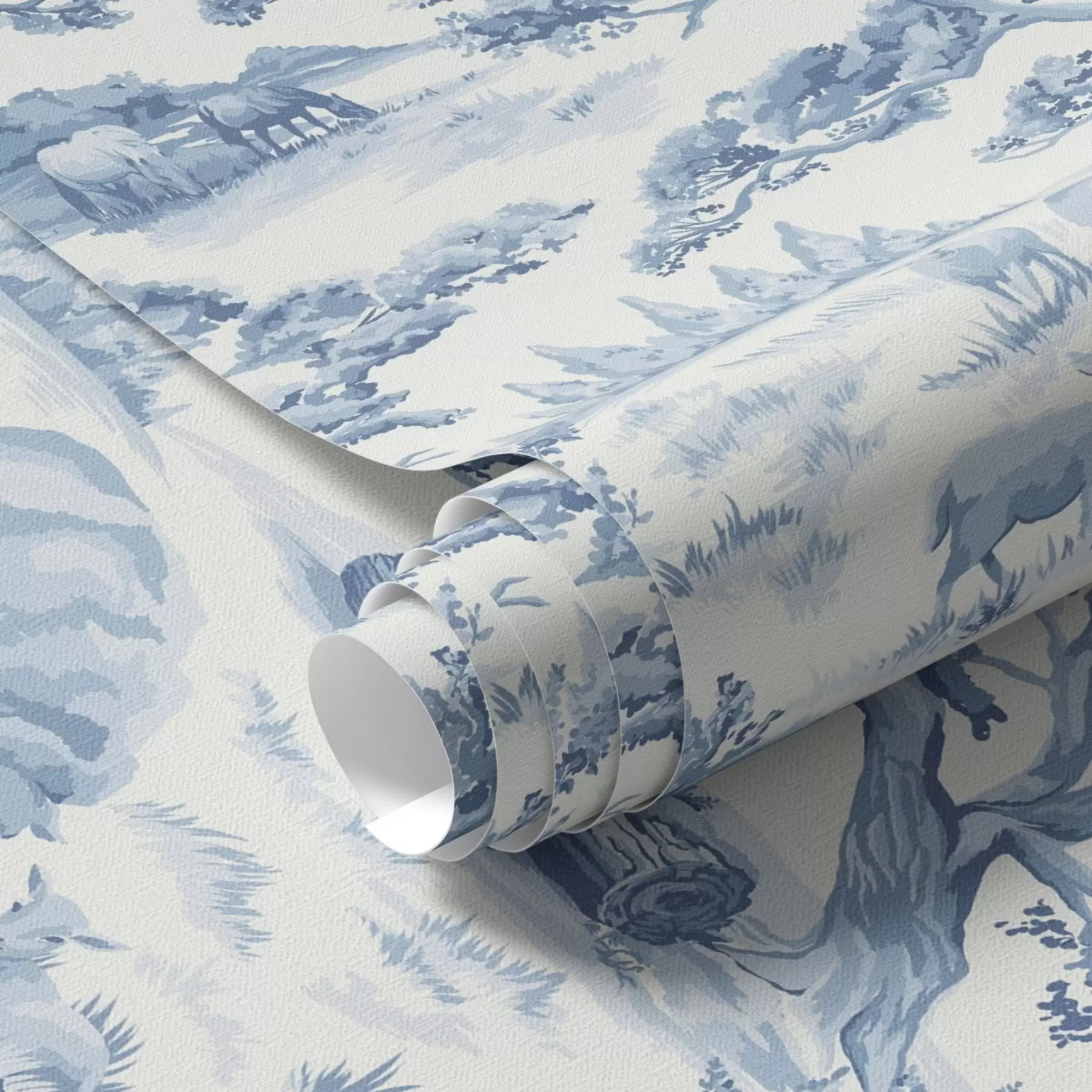 τοιχογραφίες Αγροτικό τοπίο σε μπλε τόνους με πρόβατα και δέντρα a00178