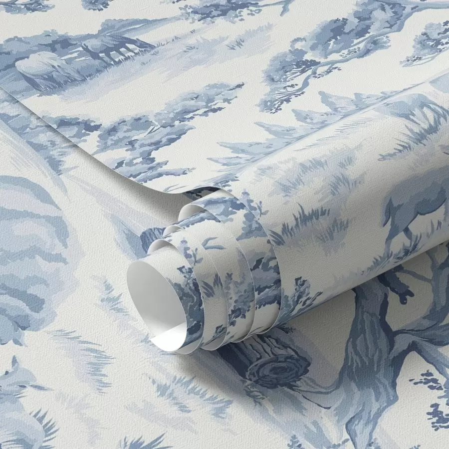 τοιχογραφίες Αγροτικό τοπίο σε μπλε τόνους με πρόβατα και δέντρα a00178