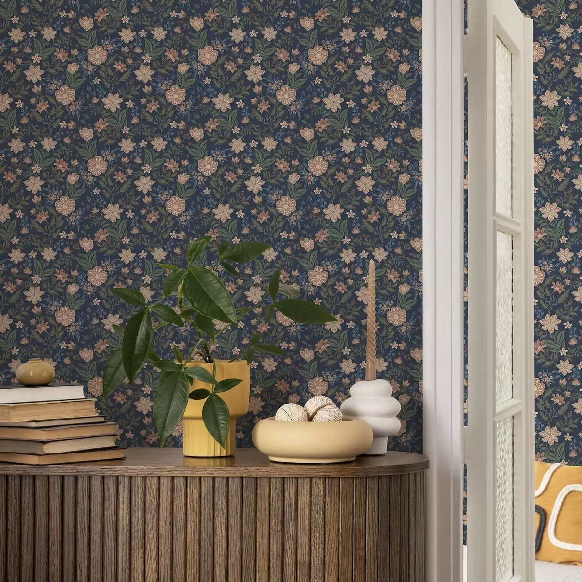 Ταπετσαρία Σκούρο μπλε floral μοτίβο σε vintage στυλ a00183