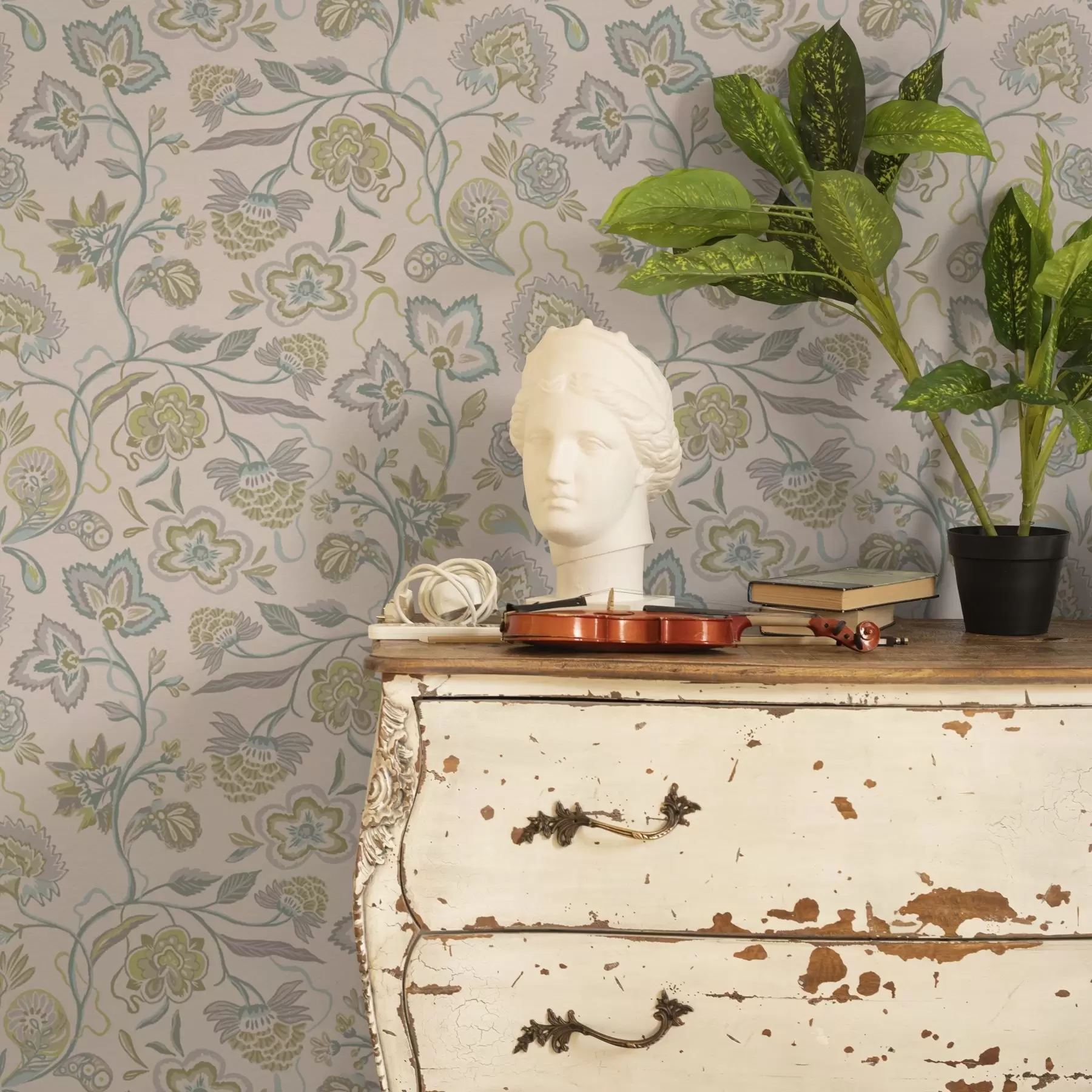 τοιχογραφίες Διακοσμητικά λουλούδια σε παστέλ χρώματα, vintage στυλ a00222