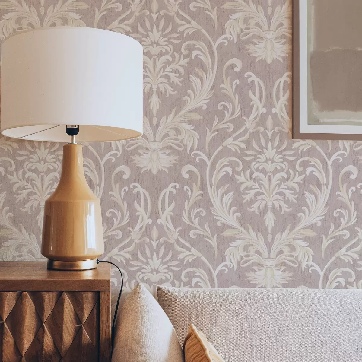 Ταπετσαρία Κλασικό damask σε ροζ φόντο, μπαρόκ μοτίβο a00227