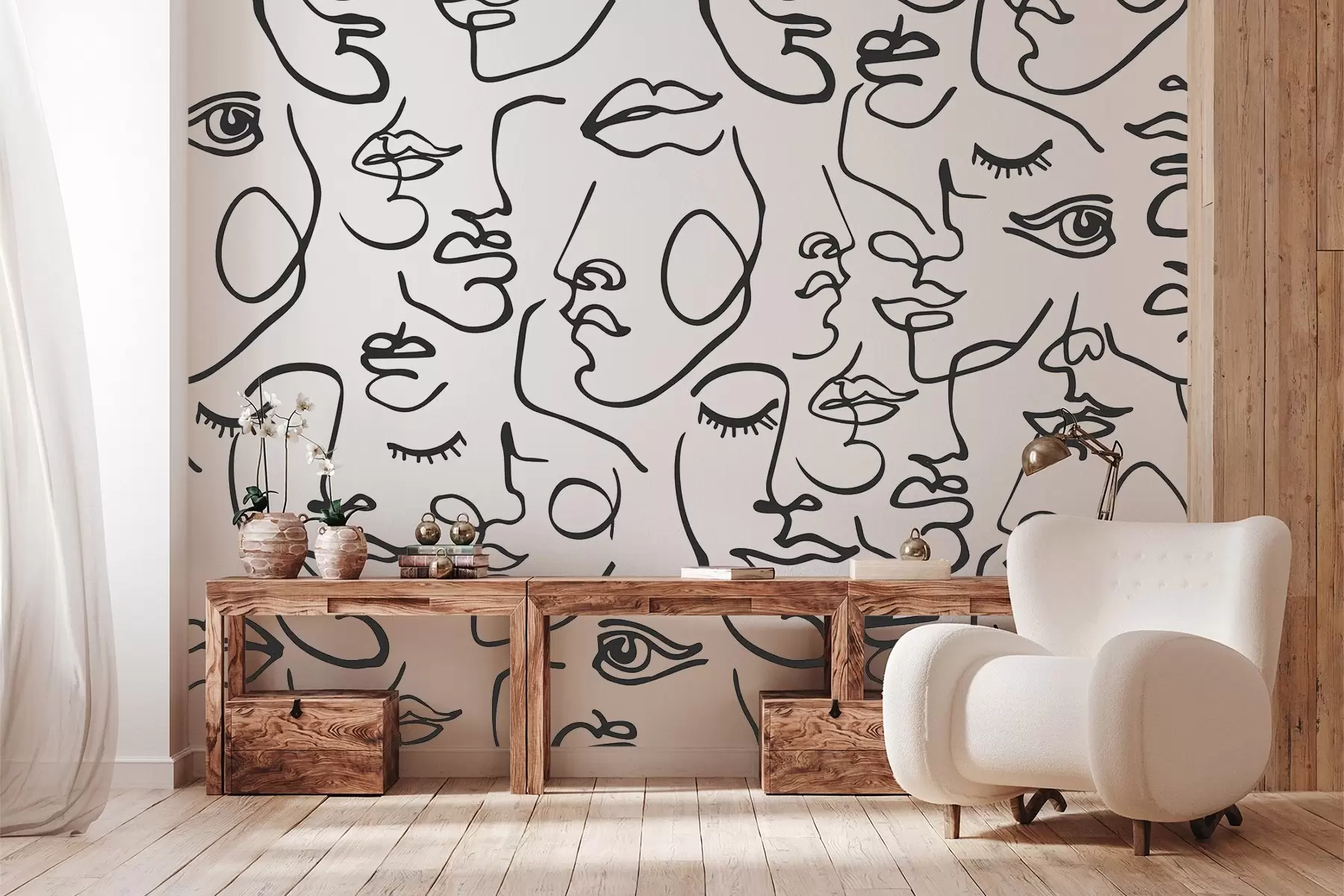 τοιχογραφίες Αφηρημένα πρόσωπα μαύρο χρώμα w04121